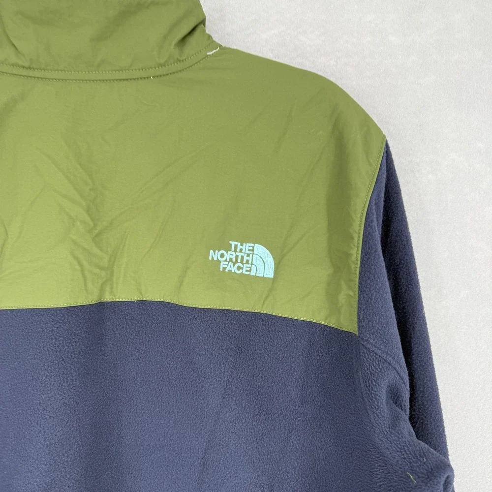 The North Face Fleece Pullover Men XL Green Navy Blue Quarter Zip‎ Colorblock